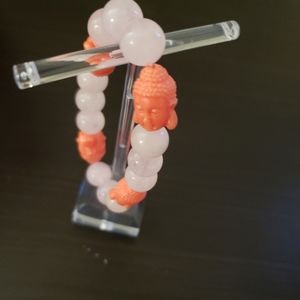 Original Pink quartz and stone Buddha head elastic bracelet.